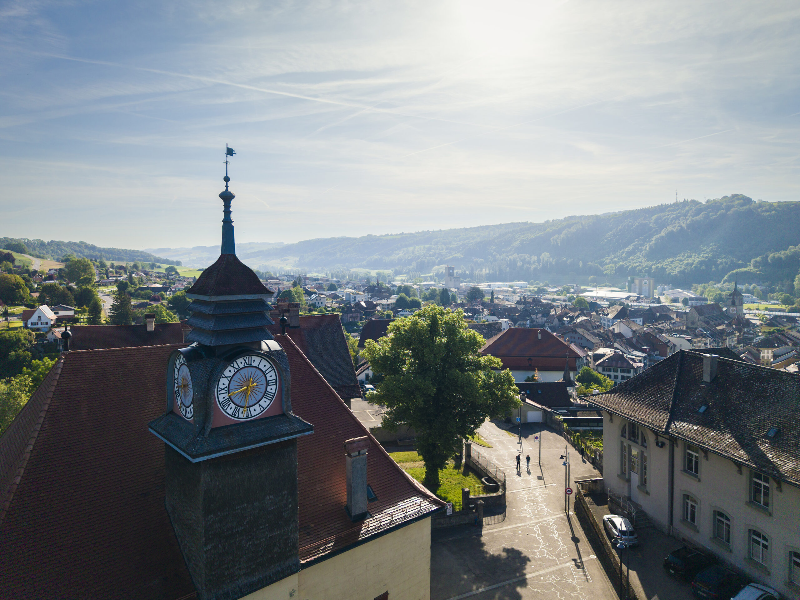 Ville-Haute de Moudon, vue du musée du clocher du Vieux-Moudon
